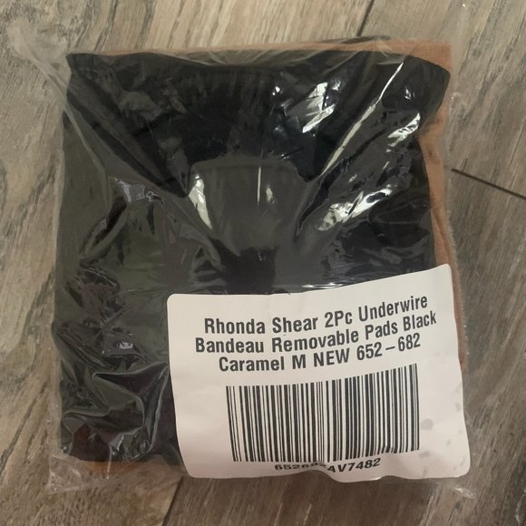 NWT RHONDA SHEAR 2 PIECE UNDERWIRE BANDEAU BRA'S W/REMOVABLE PADS BLACK/CARAMEL - Picture 9 of 11